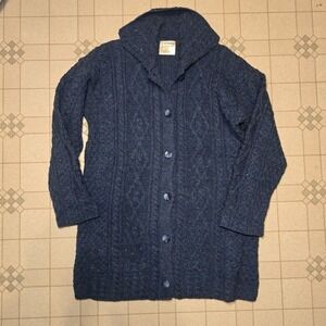 Vintage Kilronan Knitwear Dark Navy Blue Wool Knit Cardigan Sweater Duster Large